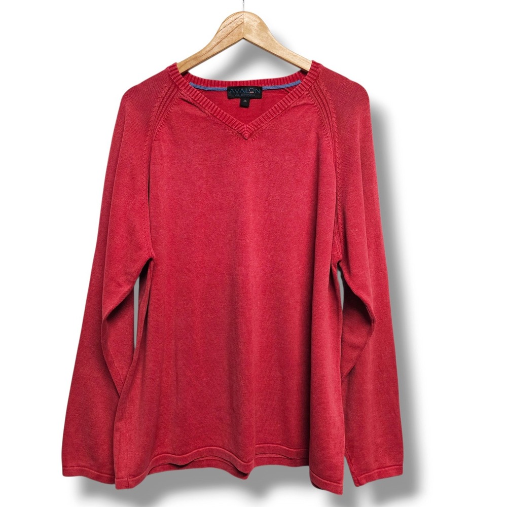 Avalon Sweater XXL Mens Red Vail Beaver Creek V-Neck Cotton Raglan Knit Pullover